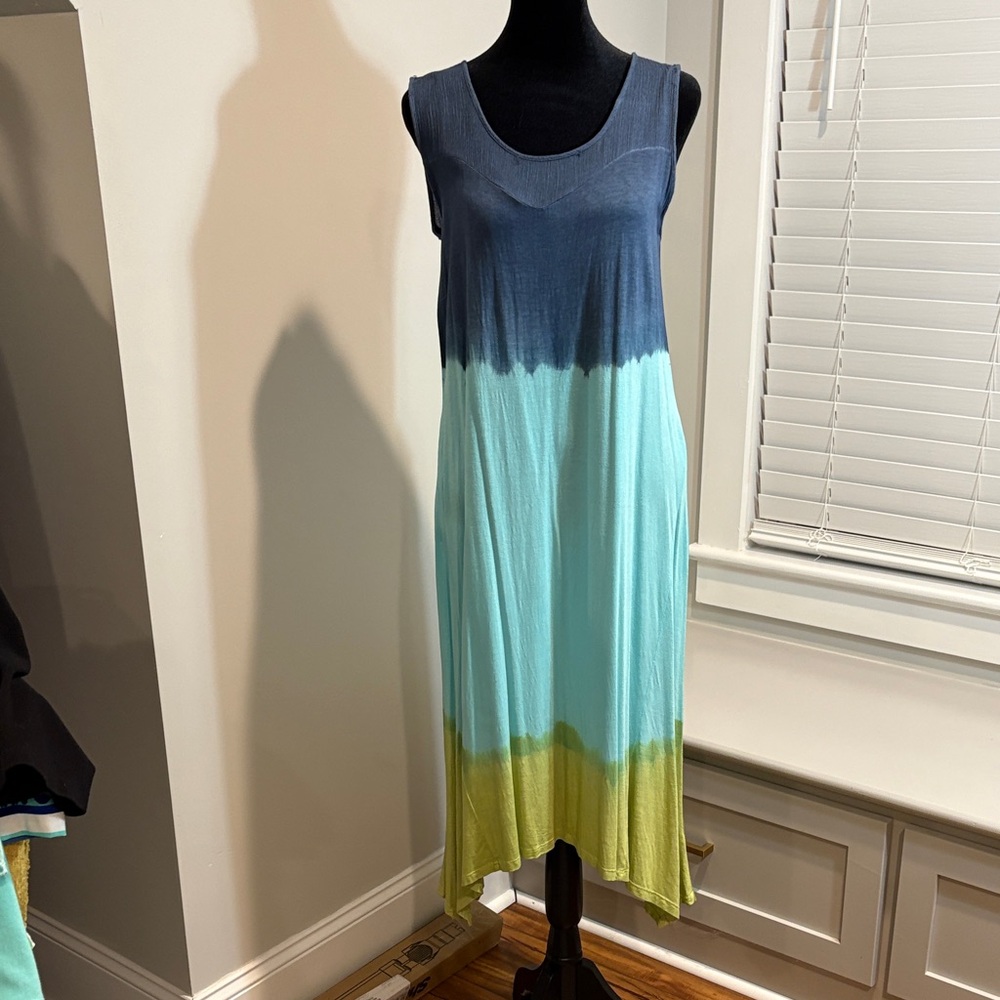 Chic Ombre Sleeveless Dress in Blue and Green